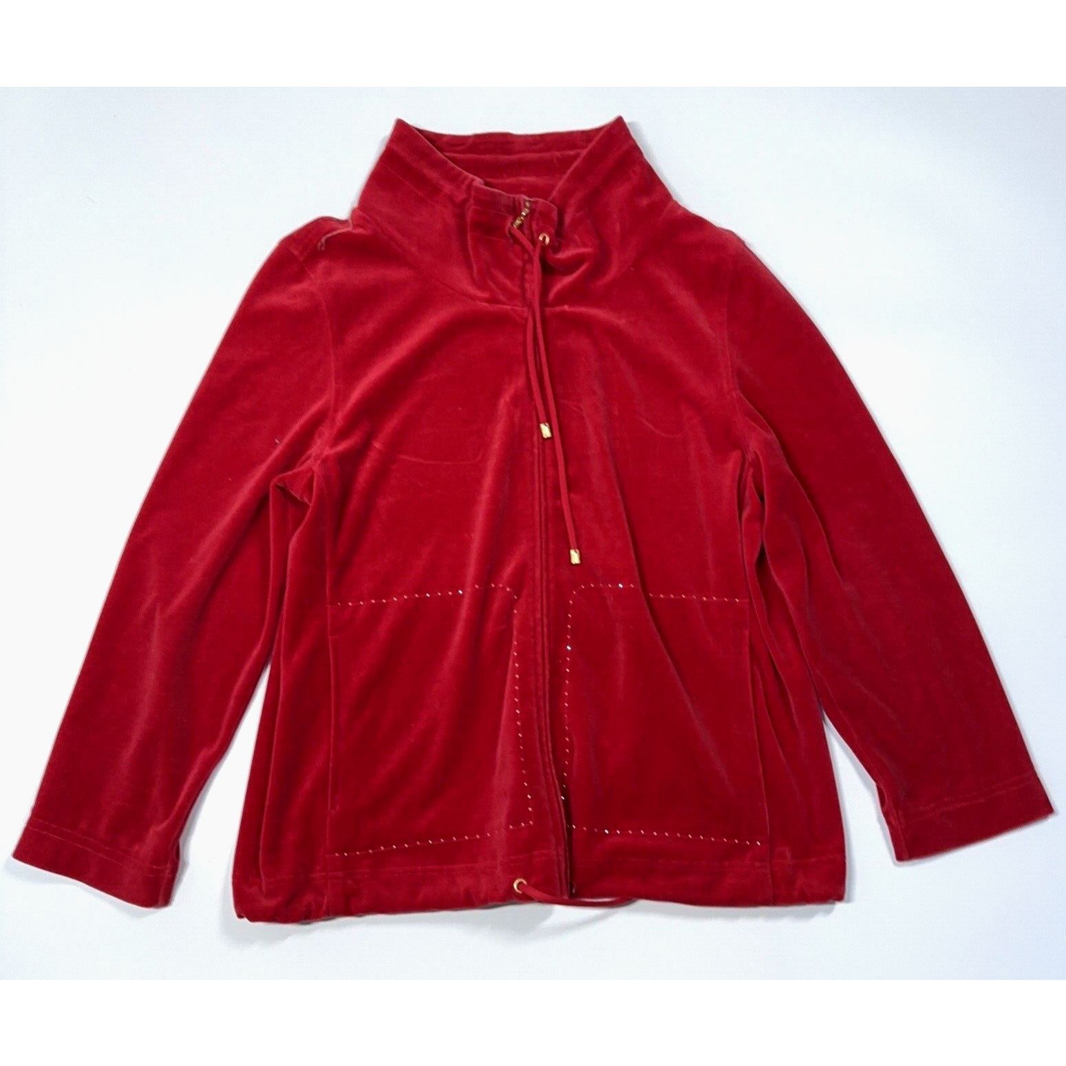 Women St John Sport Red Velvet Soft Cotton Blend Long Sleeve Zip Jacket -No Size